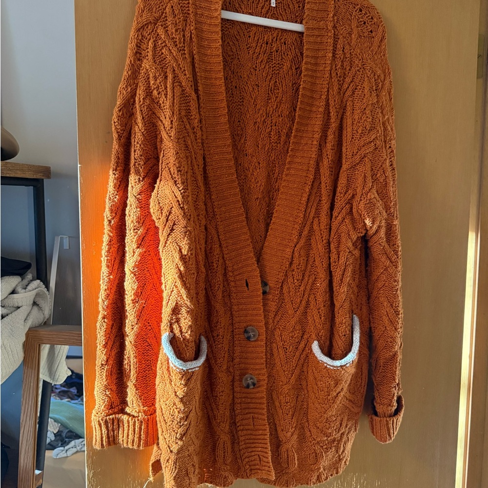 Free People Rust Cable Knit Turtleneck Sweater